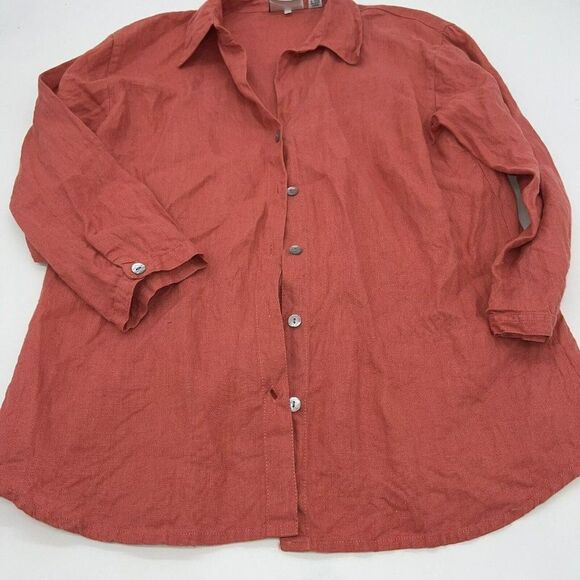 Chicos Womens Button Up Shirt Long Sleeve 100% Linen Size 1 Medium Orange - Picture 1 of 3